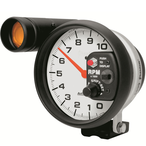 Autometer Gauge, Phantom, Tachometer, 5 in., 0-10K RPM, Pedestal w/ EXT. Shift-Lite, Analog, Each