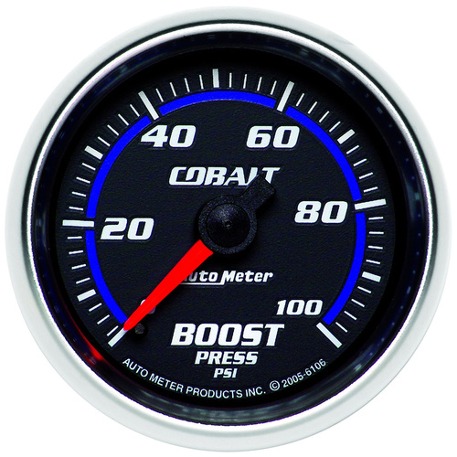 Autometer Gauge, Cobalt, Boost, 2 1/16 in., 100psi, Mechanical, Analog, Each