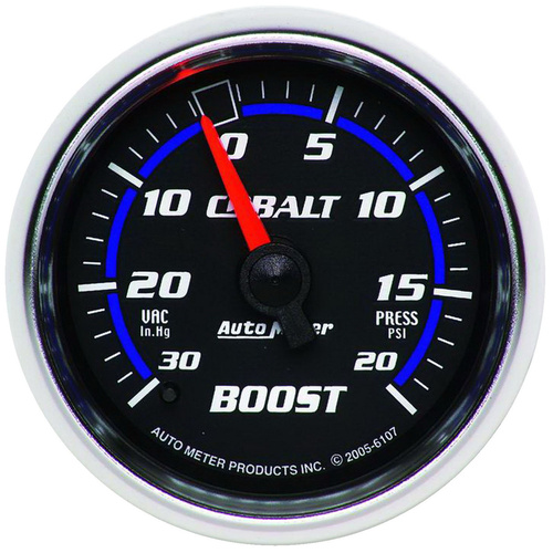 Autometer Gauge, Cobalt, Vacuum/Boost, 2 1/16 in., 30 in. Hg/20psi, Mechanical, Analog, Each