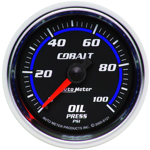 Autometer Gauge, Cobalt, Oil Pressure, 2 1/16 in, 100psi, Mechanical, Analog, Each
