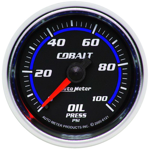 Autometer Gauge, Cobalt, Oil Pressure, 2 1/16 in., 100psi, Mechanical, Analog, Each