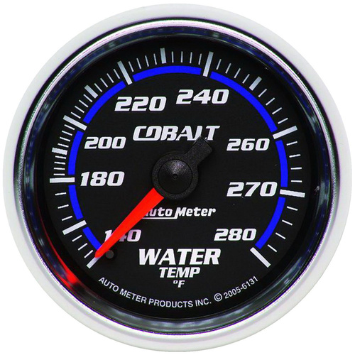 Autometer Gauge, Cobalt, Water Temperature, 2 1/16 in., 140-280 Degrees F, Mechanical, Each