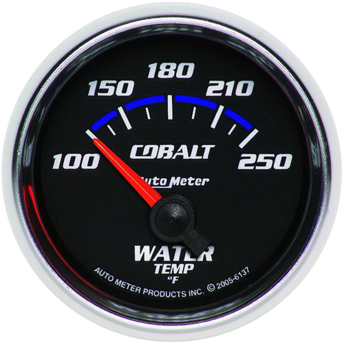 Autometer Gauge, Cobalt, Water Temperature, 2 1/16 in., 100-250 Degrees F, Electrical, Analog, Each