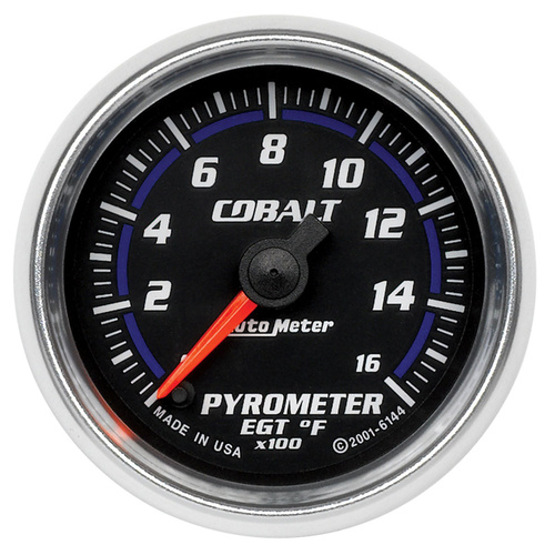 Autometer Gauge, Cobalt, Pyrometer (EGT), 2 1/16 in., 1600 Degrees F, Digital Stepper Motor, Analog, Each