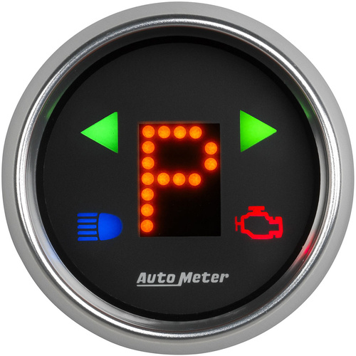 Autometer Gauge, GEAR POS, 2 1/16 in., INCL INDICATORS, Black Dial, BLU LED, BRIGHT SUPER Bezel