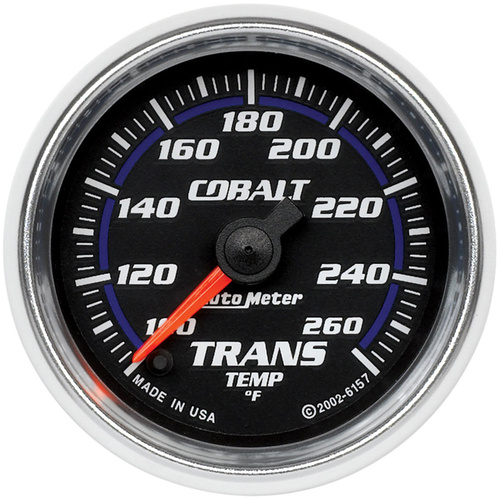 Autometer Gauge, Cobalt, Transmission Temperature, 2 1/16 in., 100-260 Degrees F, Digital Stepper Motor, Analog, Each
