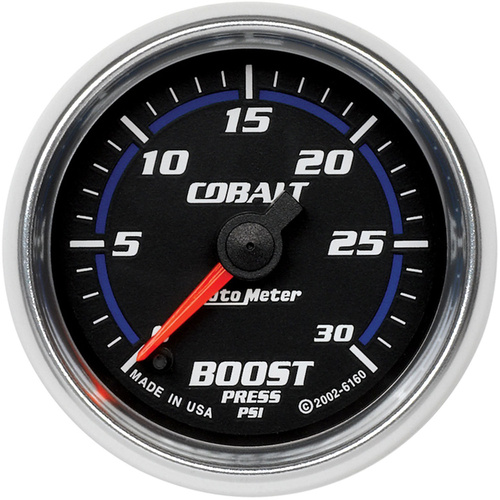 Autometer Gauge, Cobalt, Boost, 2 1/16 in., 30psi, Digital Stepper Motor, Analog, Each