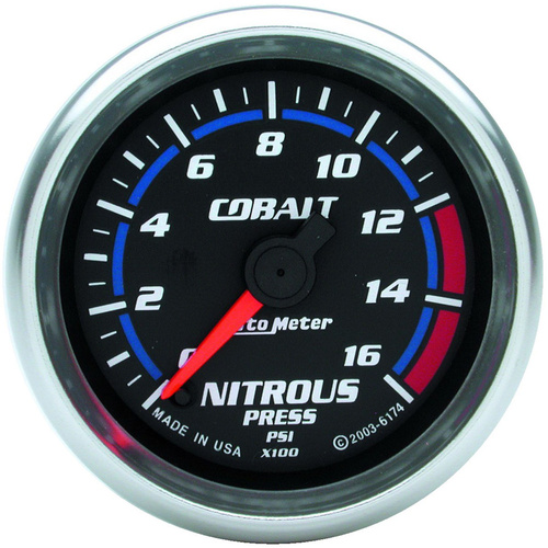 Autometer Gauge, Cobalt, Nitrous Pressure, 2 1/16 in., 1600psi, Digital Stepper Motor, Analog, Each