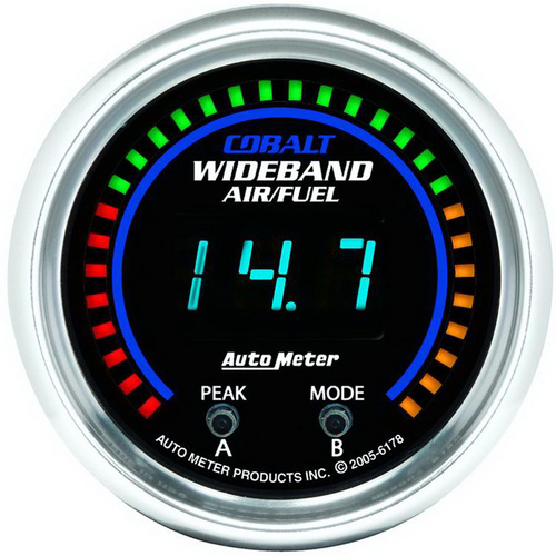 Autometer Gauge, Cobalt, AIR/FUEL RATIO-PRO, 2 1/16 in., 10:1-20:1, Digital w/ Peak & Warn,