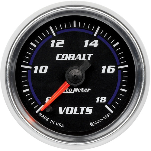 Autometer Gauge, Cobalt, Voltmeter, 2 1/16 in., 18V, Digital Stepper Motor, Analog, Each