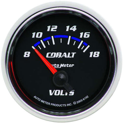 Autometer Gauge, Cobalt, Voltmeter, 2 1/16 in., 18V, Electrical, Analog, Each