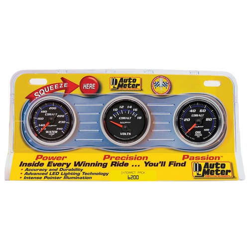 Autometer Gauge Kit, Cobalt, Oil Pressure Water Temperature Voltmeter Kit