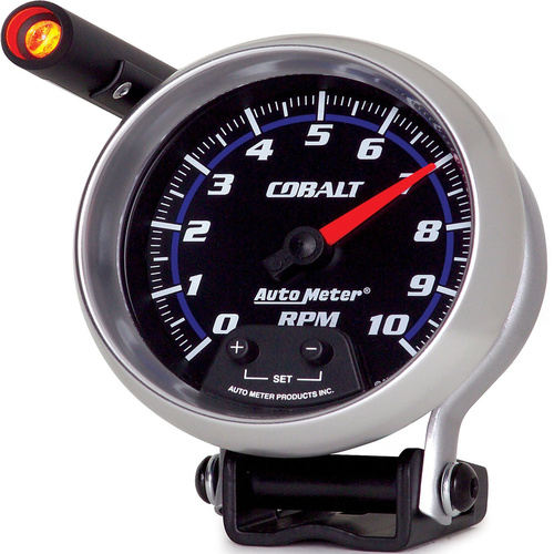 Autometer Gauge, Cobalt, Tachometer, 3 3/4 in., 0-10K RPM, Pedestal w/ EXT. Quick-Lite, Analog, Each