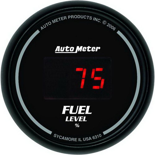 Autometer Gauge, Sport-Comp, Fuel Level, 2 1/16 in, 0-280 Ohms Programmable, Digital, Black Dial w/ Red LED, Digital, Each