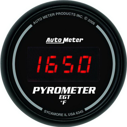 Autometer Gauge, Sport-Comp, Pyrometer (EGT), 2 1/16 in., 1600 Degrees F, Digital, Black Dial w/ Red LED, Digital, Each