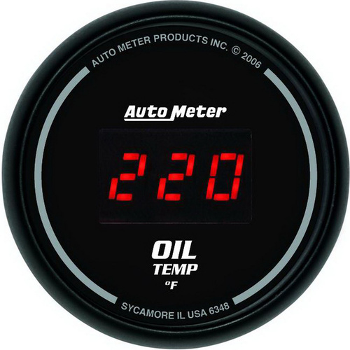 Autometer Gauge, Sport-Comp, Oil Temperature, 2 1/16 in., 340 Degrees F, Digital, Black Dial w/ Red LED, Digital, Each