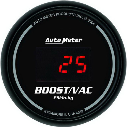 Autometer Gauge, Sport-Comp, Vacuum/Boost, 2 1/16 in., 30 in. Hg/30psi, Digital, Black Dial w/ Red LED, Digital, Each
