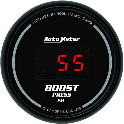 Autometer Gauge, Sport-Comp, Boost, 2 1/16 in., 60psi, Digital, Black Dial w/ Red LED, Digital, Each