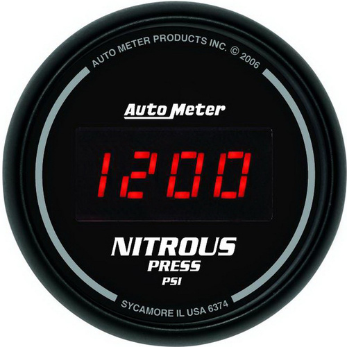 Autometer Gauge, Sport-Comp, Nitrous Pressure, 2 1/16 in., 1600psi, Digital, Black Dial w/ Red LED, Analog, Each