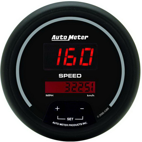 Autometer Gauge, Sport-Comp, Speedometer, 3 3/8 in., 260mph/260km/h, Electrical Programmable, Digital, Black w/ Red LED, Each