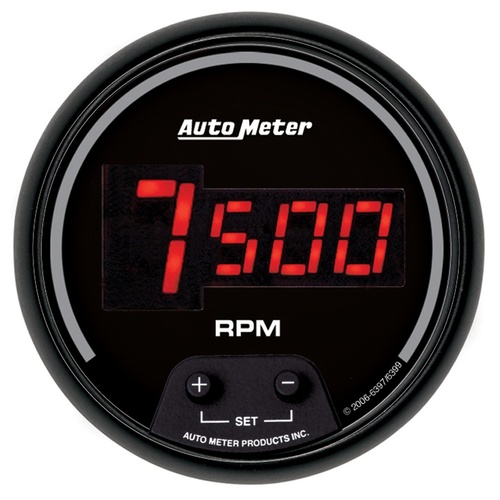 Autometer Gauge, Sport-Comp, Tachometer, 3 3/8 in., 0-10K RPM, In-Dash, Digital, Black Dial w/ Red LED, Each