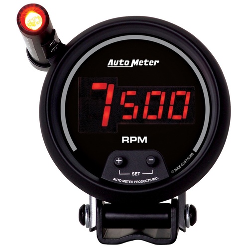 Autometer Gauge, Sport-Comp, Tachometer, 3 3/4 in., 0-10K RPM, Pedestal w/ Quick-Lite, Digital, Black w/ Red LED, Each