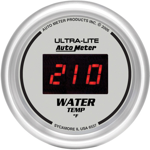 Autometer Gauge, Ultra-Lite, Ultra-Lite Water Temperature, 2 1/16 in., 340 Degrees F, Digital, Silver Dial w/ Red LED, Digital, Each