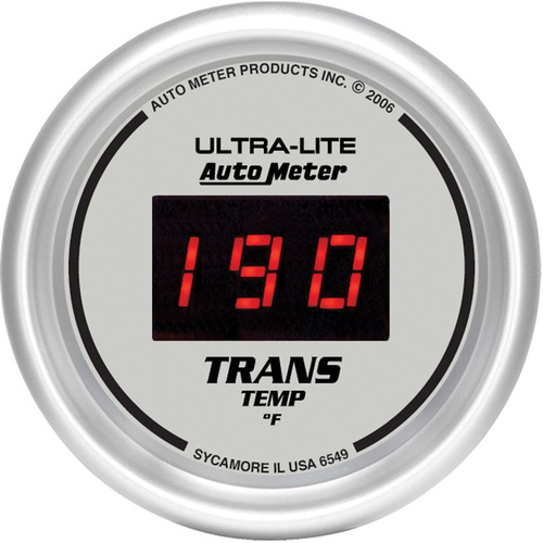 Autometer Gauge, Ultra-Lite, Ultra-Lite Transmission Temperature, 2 1/16 in., 340 Degrees F, Digital, Silver Dial w/ Red LED, Digital, Each
