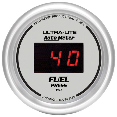 Autometer Gauge, Ultra-Lite, Ultra-Lite Fuel Pressure, 2 1/16 in., 100psi, Digital, Silver Dial w/ Red LED, Digital, Each