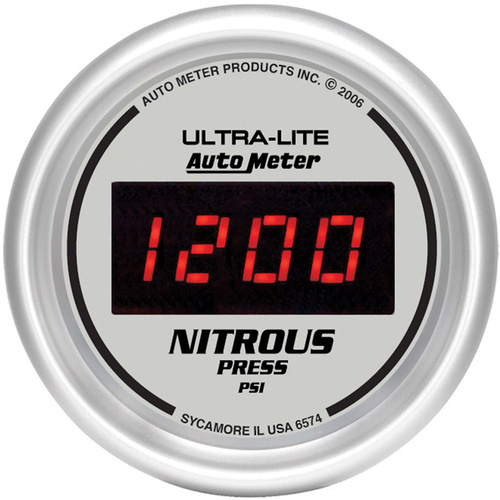 Autometer Gauge, Ultra-Lite, Ultra-Lite Nitrous Pressure, 2 1/16 in., 1600psi, Digital, Silver Dial w/ Red LED, Digital, Each