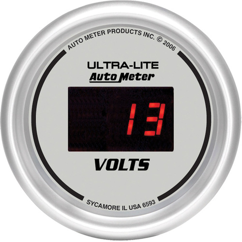 Autometer Gauge, Ultra-Lite, Ultra-Lite Voltmeter, 2 1/16 in., 18V, Digital, Silver Dial w/ Red LED, Digital, Each