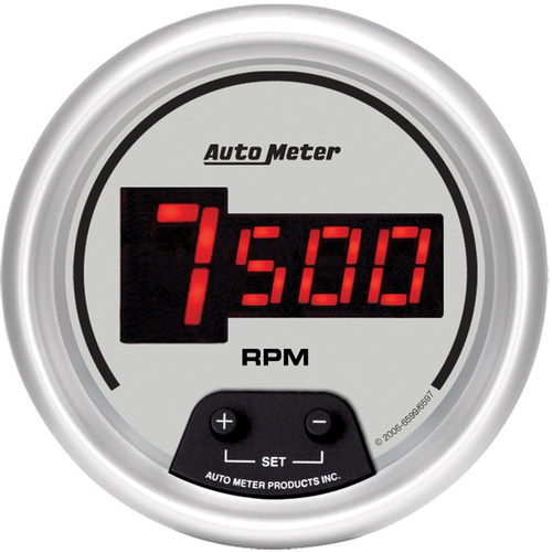 Autometer Gauge, Ultra-Lite, Ultra-Lite Tachometer, 3 3/8 in., 0-10K RPM, In-Dash, Digital, Silver Dial w/ Red LED, Digital, Each