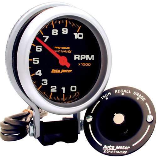 Autometer Gauge, Pro-Comp, Tachometer, 3 3/4 in., 0-10K RPM, Pedestal W/Peak Memory, Each