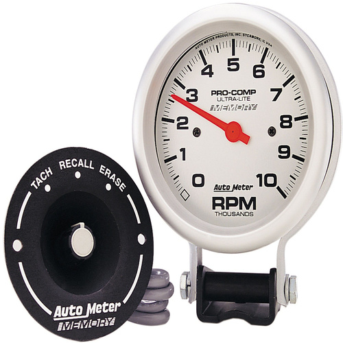 Autometer Gauge, Ultra-Lite, Tachometer, 3 3/4 in., 0-10K RPM, Pedestal w/ Peak Memory, Analog, Each