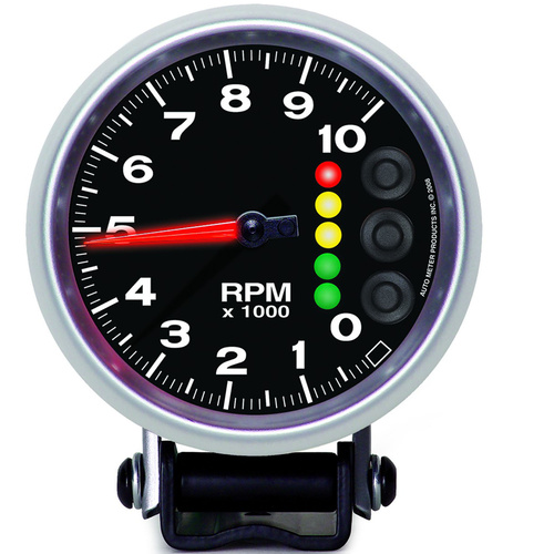 Autometer Gauge, Elite, Tachometer, 3 3/4 in., 0-10K RPM, W/PIT ROAD SPEED LightS & Peak Memory, Each