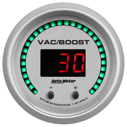 Autometer Gauge, Vac/Boost, 2 1/16", Two Channel, Selectable, Ultra-Lite Elite Digital, Ultra-Lite