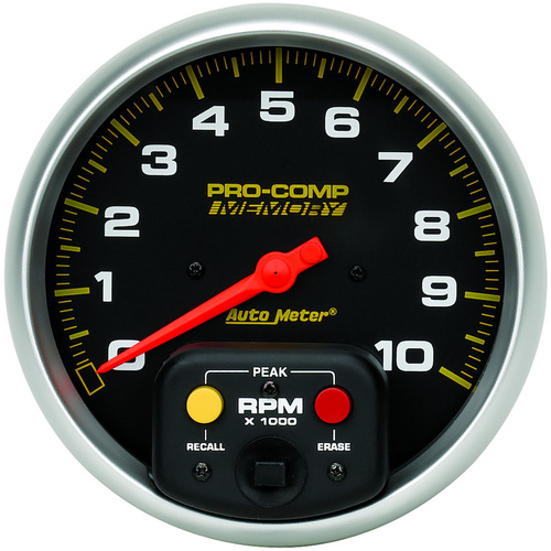 Autometer Gauge, Pro-Comp, Tachometer, 5 in., 0-10K RPM, In-Dash W/Peak Memory, Analog, Each