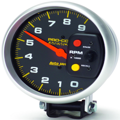 Autometer Gauge, Pro-Comp, Tachometer, 5 in., 0-9k RPM, Pedestal W/Peak Memory, Analog, Each