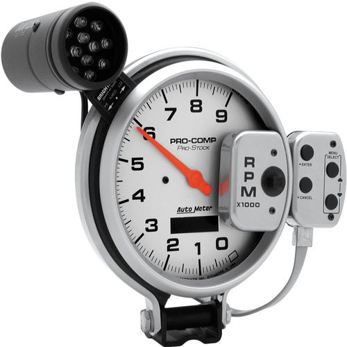 Autometer Gauge, Ultra-Lite, Tachometer, 5 in., 0-9k RPM, PRO-STOCK Pedestal w/ SUPER Lite & Peak Memory, Analog, Each