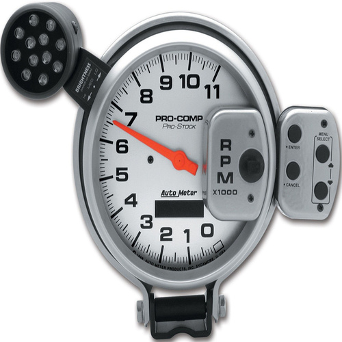 Autometer Gauge, Tachometer, 5 in., 0-11k RPM, PRO-STOCK Pedestal w/ SUPER Lite & Peak Memory, UL, Analog, Each