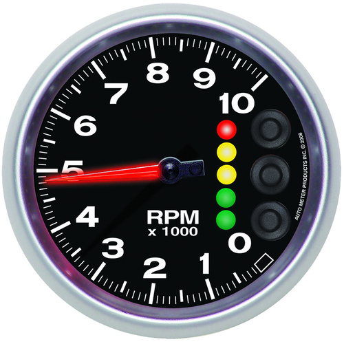 Autometer Gauge, Elite, Tachometer, 5 in., 0-10K RPM, W/PIT ROAD SPEED LightS & Peak Memory, Each