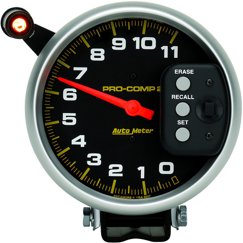 Autometer Gauge, Pro-Comp, Tachometer, 5 in., 0-11k RPM, Pedestal w/ Quick Lite & Peak Memory, Analog, Each