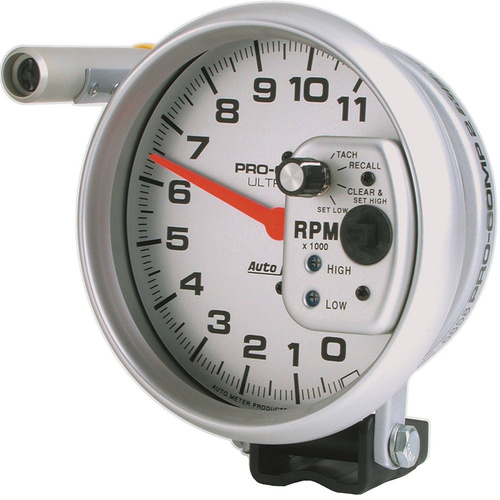 Autometer Gauge, Ultra-Lite, Tachometer, 5 in., 0-11k RPM, Pedestal w/ Quick Lite, W/Peak Memory, Analog, Each