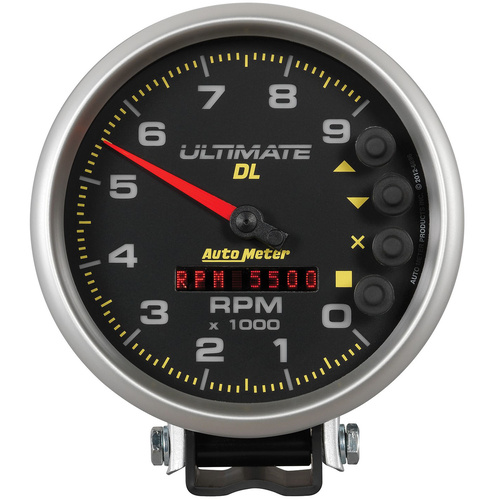 Autometer Gauge, Ultimate DL, Tachometer, 5 in., 0-9k RPM, Pedestal, Datalogging, Black, Analog, Each