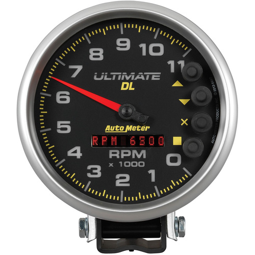 Autometer Gauge, Ultimate DL, Tachometer, 5 in., 0-11k RPM, Pedestal, Datalogging, Black, Each