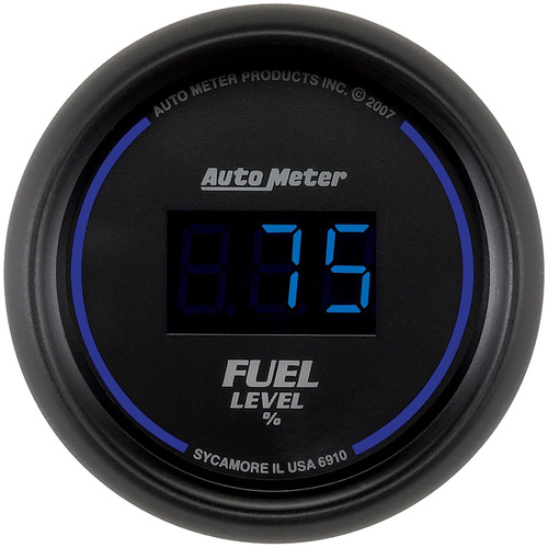Autometer Gauge, Fuel Level, 2 1/16 in., 0-280 Ohms Programmable, Digital, Black Dial w/ Blue LED, Digital, Each