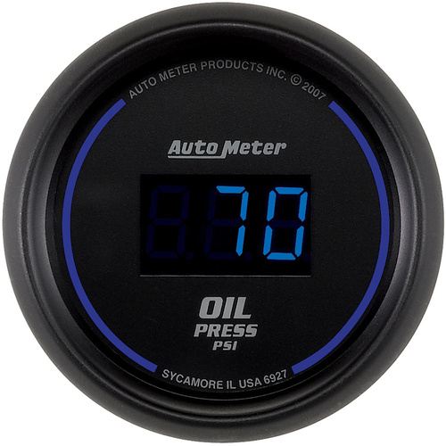 Autometer Gauge, Oil Pressure, 2 1/16 in., 100psi, Digital, Black Dial w/ Blue LED, Digital, Each