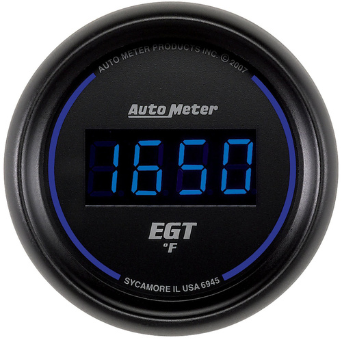 Autometer Gauge, Pyrometer (EGT), 2 1/16 in., 1600 Degrees F, Digital, Black Dial w/ Blue LED, Digital, Each