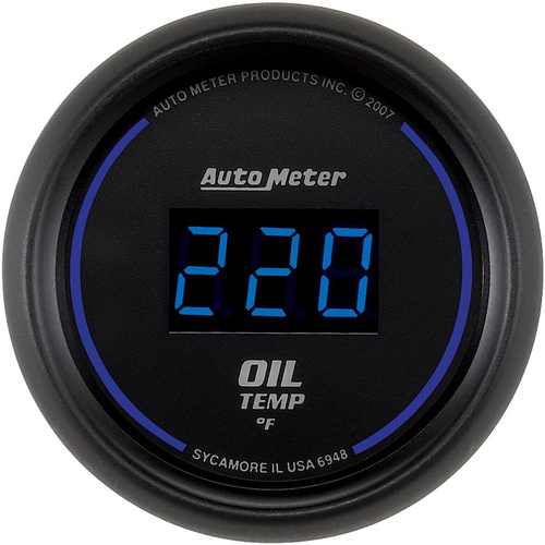 Autometer Gauge, Oil Temperature, 2 1/16 in., 340 Degrees F, Digital, Black Dial w/ Blue LED, Digital, Each