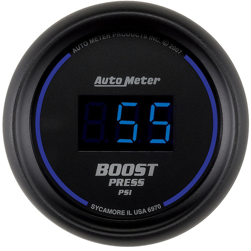 Autometer Gauge, Boost, 2 1/16 in., 60psi, Digital, Black Dial w/ Blue LED, Digital, Each